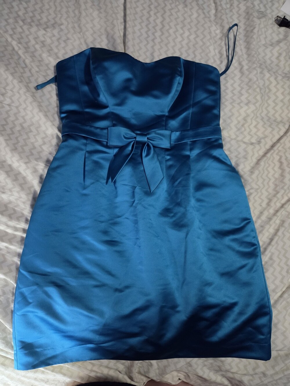 Priscilla Of Boston Blue Satin Strapless Formal Dress With Bow Size 14